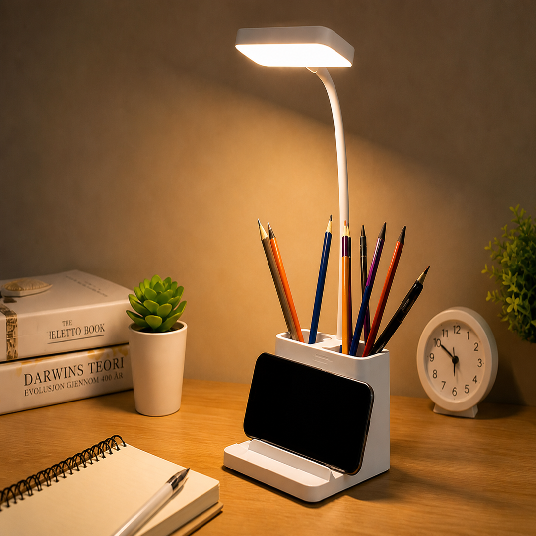 Zakaai™ Smart LED Study Lamp with Pen Holder & Mobile Stand | Eye-Care Light for Students