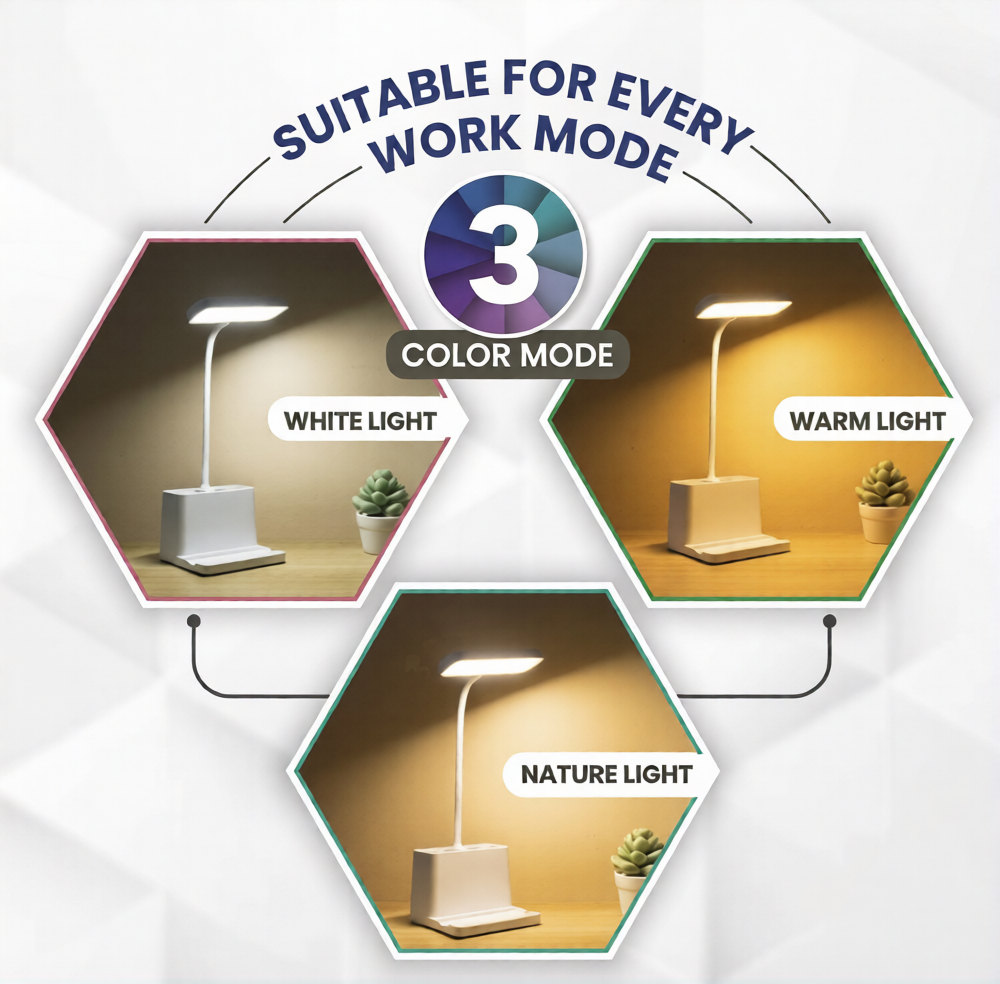 Zakaai™ Smart LED Study Lamp with Pen Holder & Mobile Stand | Eye-Care Light for Students