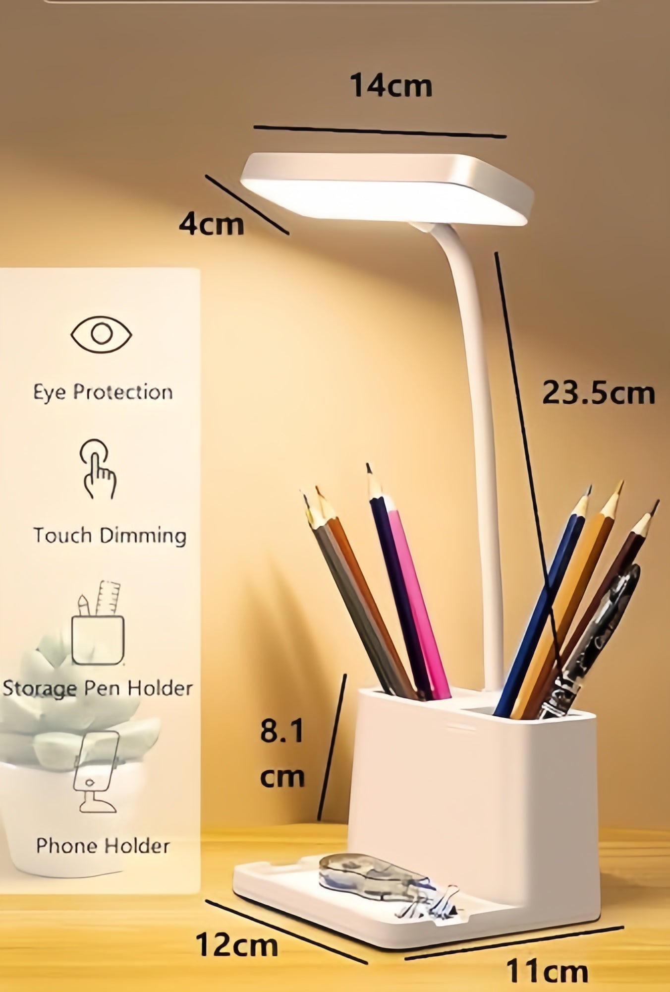 Zakaai™ Smart LED Study Lamp with Pen Holder & Mobile Stand | Eye-Care Light for Students